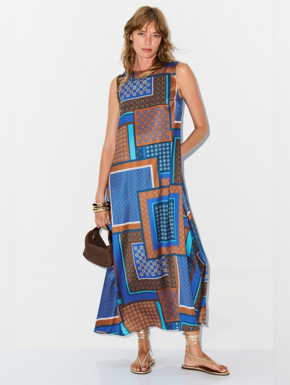 Misa Los Angeles Dress in Blue Patchwork Size S